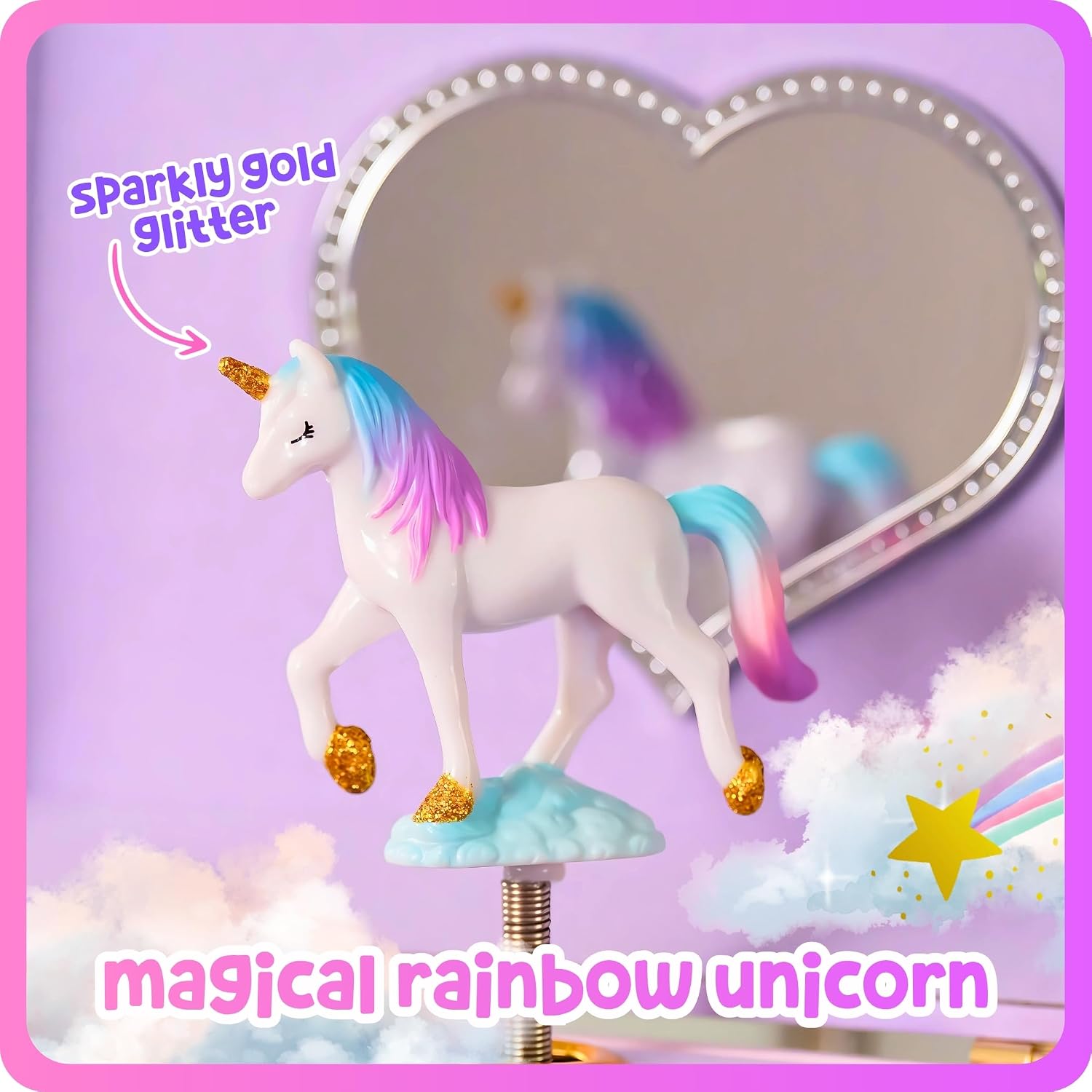 Giggle & Honey Musical Unicorn Jewelry Box for Girls - Kids Music Box with Spinning Unicorn, Unicorn Birthday Gifts for Little Girls, Jewelry Boxes, 6.8 x 5.3 x 6 in - Ages 3-10