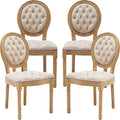 French Country Dining Chairs Set of 4, Beige Kitchen & Dining Room Chairs, Velvet Kitchen Chairs, Tufted Upholstered, Wood Legs, Sillas De Comedor (Velvet, Beige, 4 Pcs)