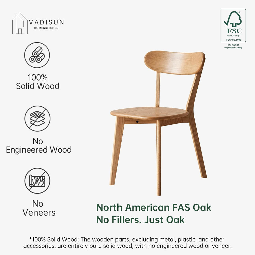 Oak Dining Chairs, Kitchen Chairs, 100% Solid Wood Modern Dinner Chair with C...