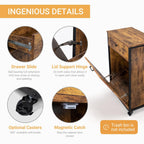VINGLI 13 Gallon Tilt Out Trash Cabinet, Wood Hidden Trash Can Kitchen Cabinet with Drawer, Movable/Freestanding Pet Proof Storage Organizer, Laundry Basket Living Room Storage, Rustic Brown