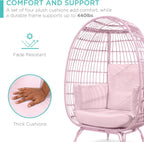 Best Choice Products Wicker Egg Chair, Oversized Indoor Outdoor Lounger for Patio, Backyard, Living Room w/ 4 Cushions, Steel Frame, 440lb Capacity - Pink/Pink