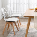Clear Dining Chairs Set of 2, Modern Acrylic Dining Chair Transparent Chairs with PU Leather Cushions Seat & Wood Legs, Side Chairs for Dining Room Kitchen Restaurant Balcony (White)
