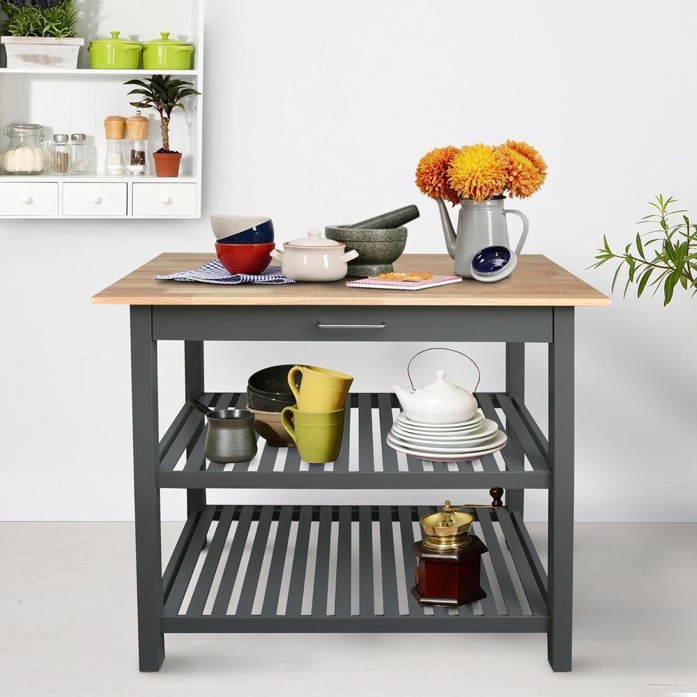 Casual Home Kitchen Island with Solid American Hardwood Top, Slate Gray, 40&q...
