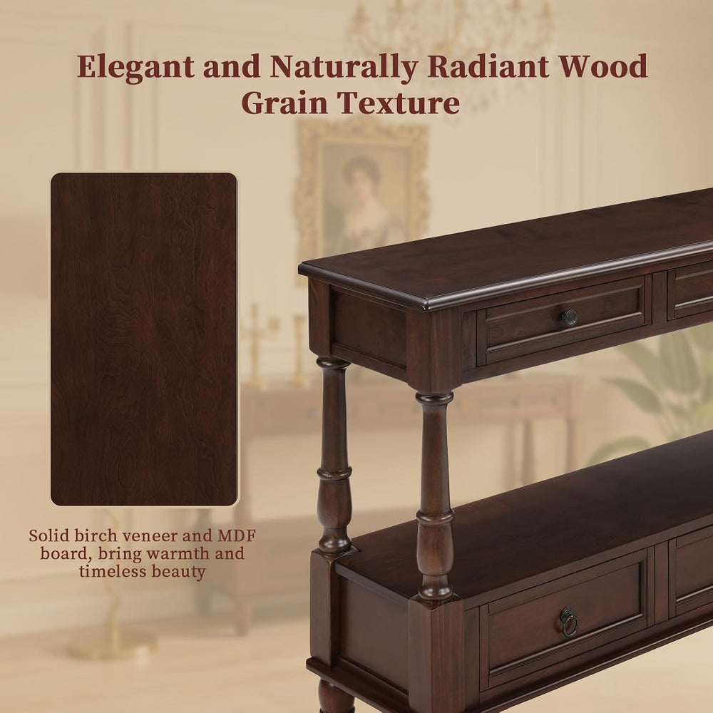 Vintage Solid Wood Console Table with 6 Drawers - 54" Hallway Sofa Table...