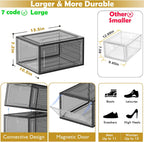 7 code Large Clear Shoe Boxes Organizer【Thicker Material】 Stronger Shoe Box with Magnetic Door, Stackable Shoe Storage Box for Closet, Foldable Space-Saving Storage Bins Shoe Cabinet, Black 9-Pack