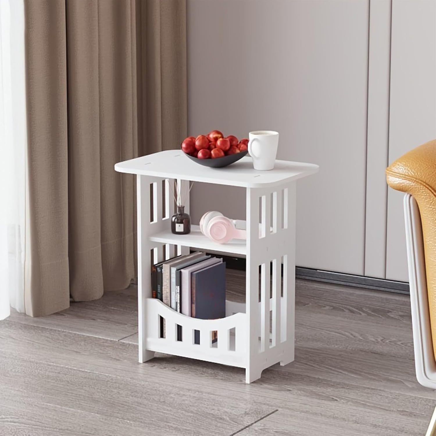 Night Stand Bedside Table Mini White Nightstand with Two Layers of Storage Side Tables Bedroom Furniture Small End Tables for Small Spaces Living Room Table 15.7x12.6x8.6in