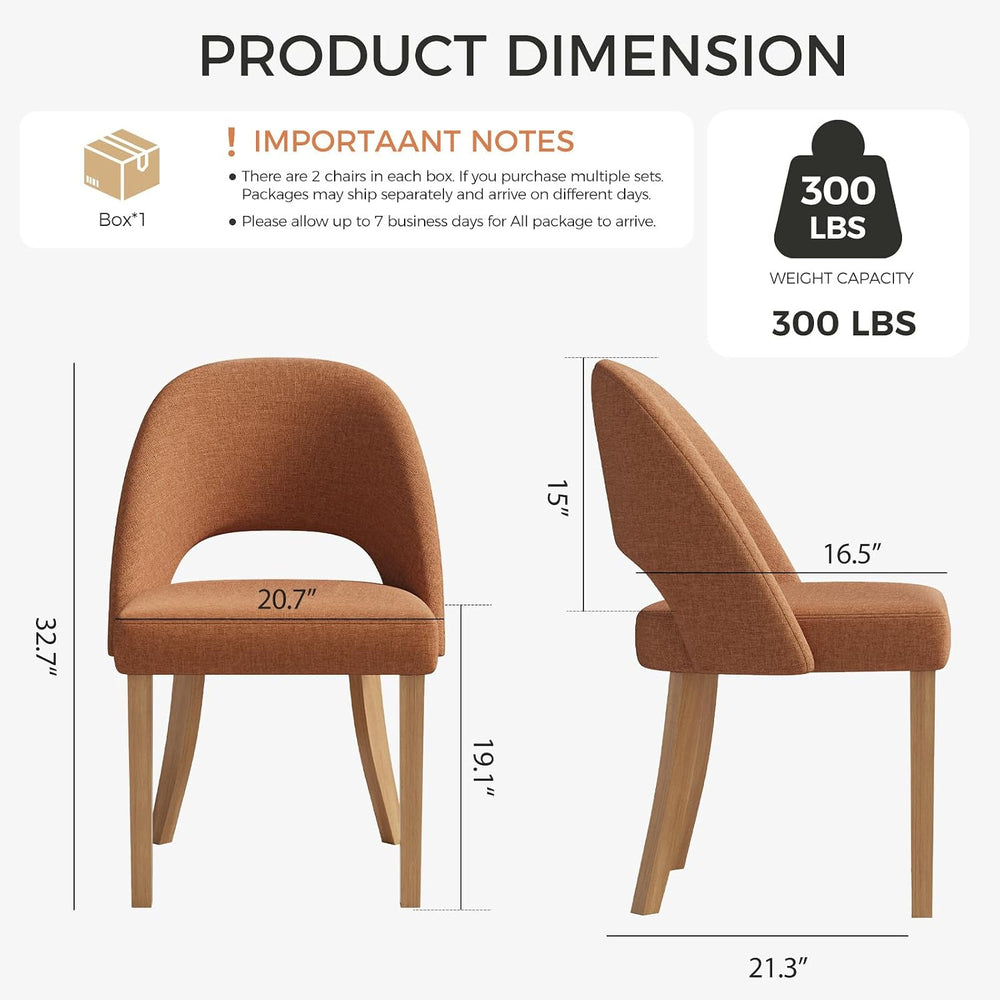 Wooden Dining Chairs Set of 2, Upholstered Modern Chenille Dining Room Chair ...