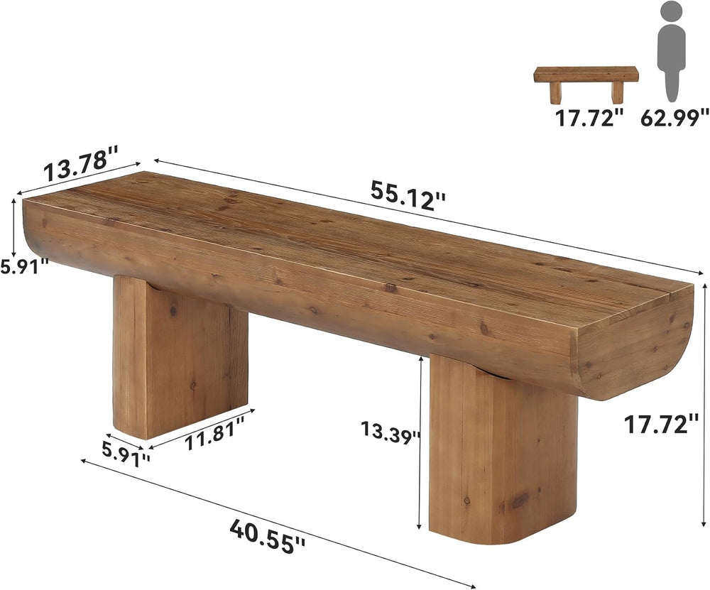 55'' Solid Wood Entryway Bench, Farmhouse Wood Dining Bench, Rustic E...