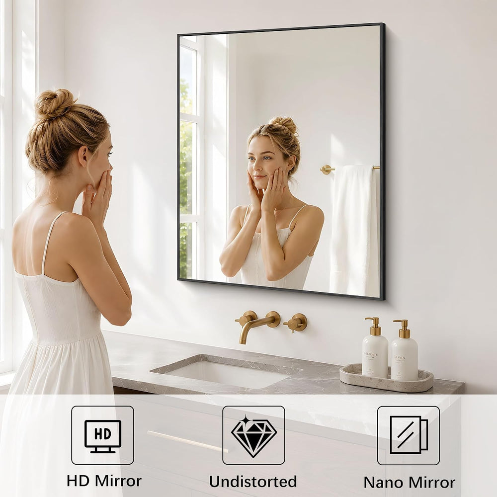 DESBING Black Bathroom Mirror for Wall, 30x36 Inch Rectangle Mirrors with Met...