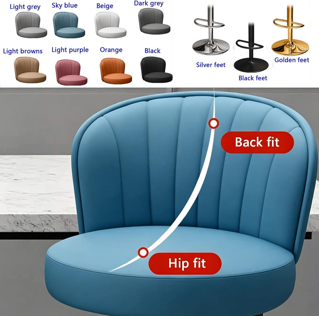 Swivel Stool Chair, Work Vanity Chair, Commercial Event Seat, with Back and Footrest, Height Adjustable, for Kitchen Island, Cafe, Changing Room(Black,Silver feet)