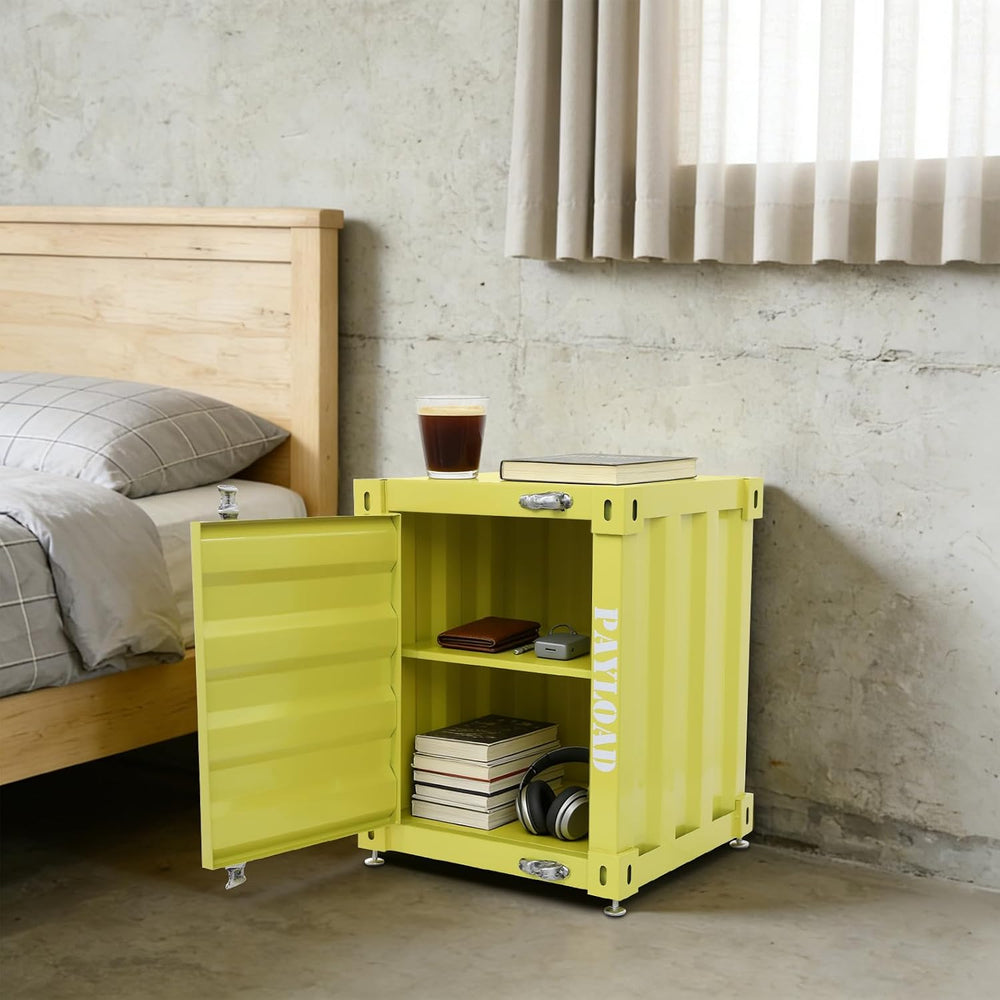 Industrial Wind Bedside Table, End Tables, Container Style Locker Wrought, Ti...