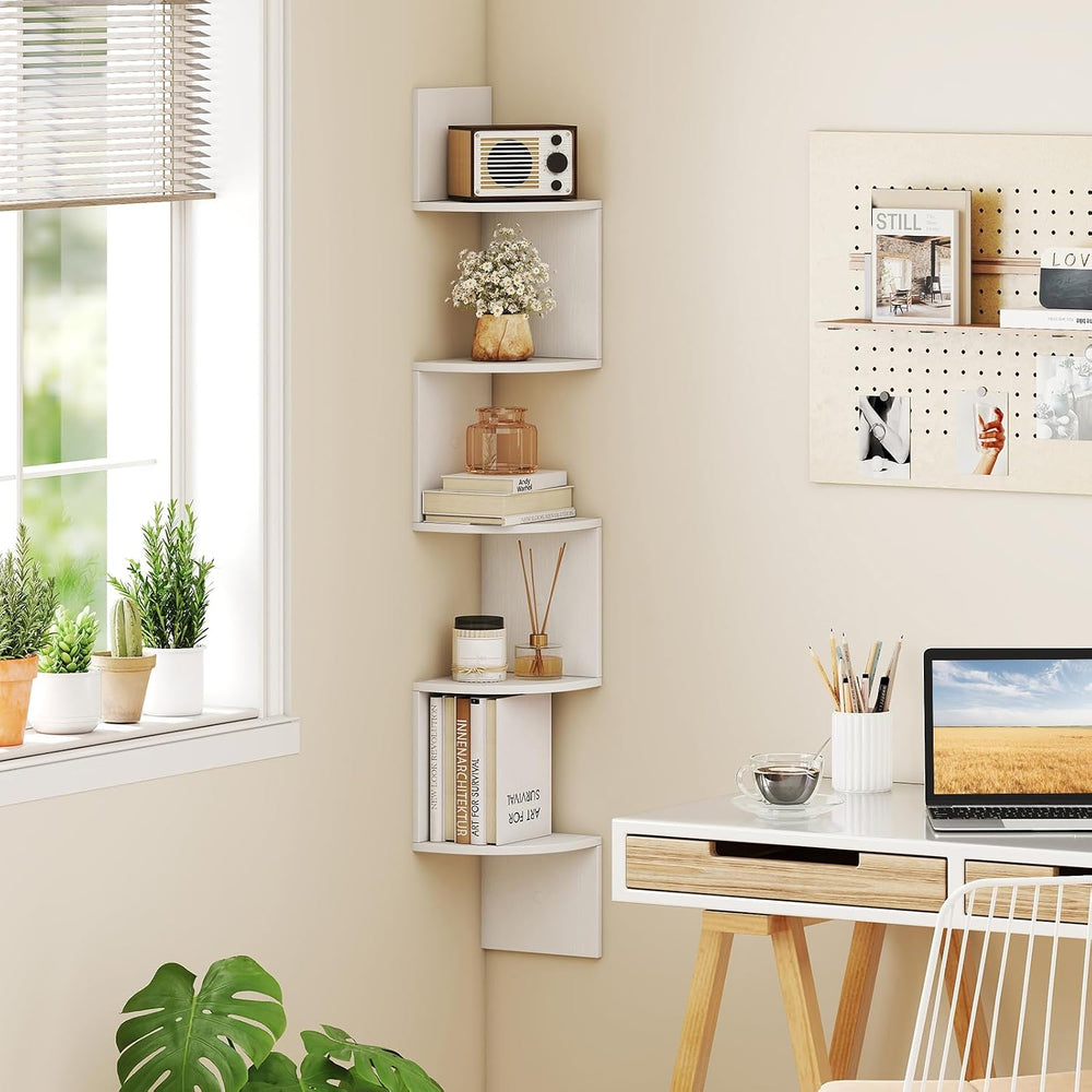 GIANTEX Corner Shelf Wall Mounted Set of 2, 5-Tier Floating Corner Bookshelf,...