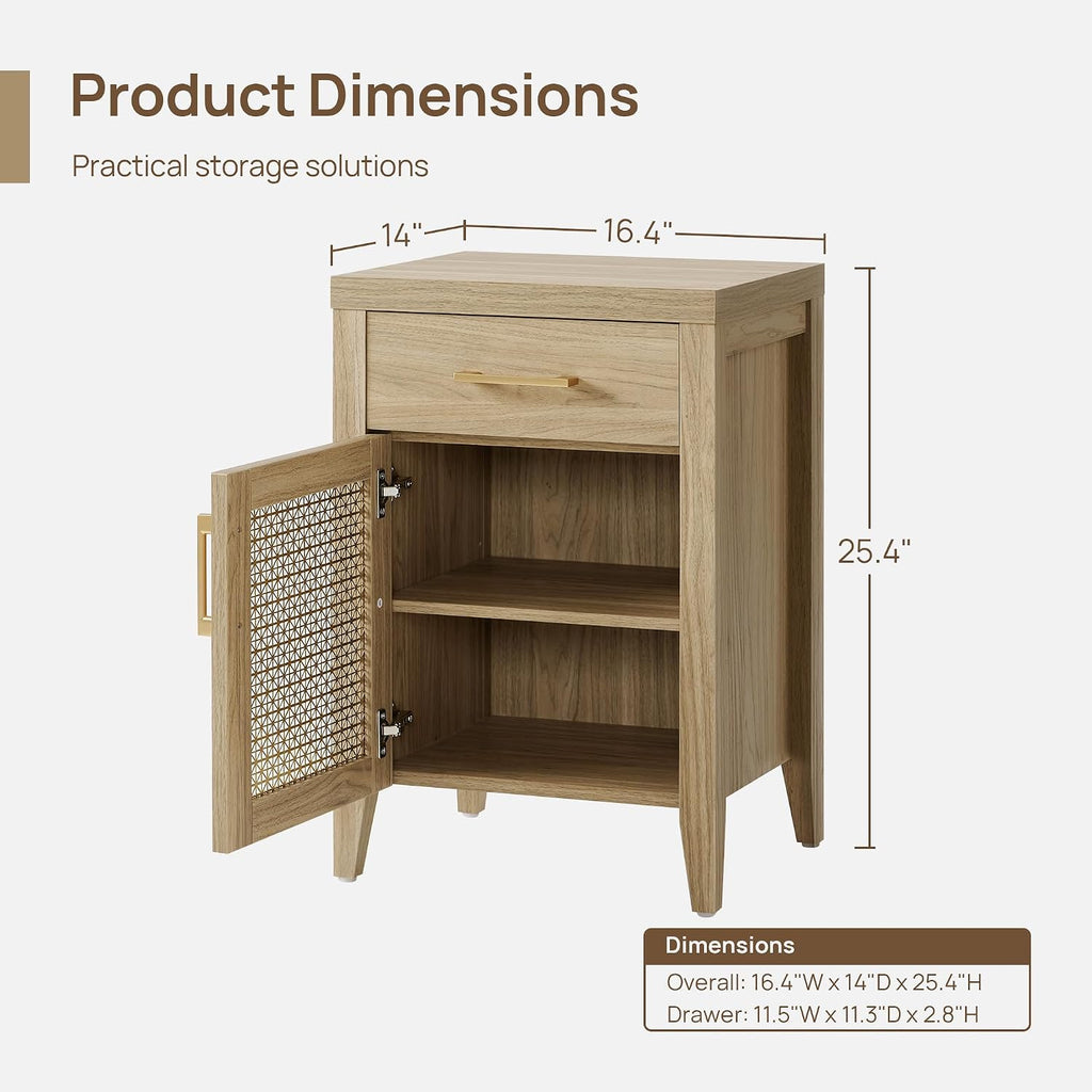 SICOTAS Tall Nightstands Set of 2 with Drawer - Farmhouse Night Stand | Bedside Tables with Storage, Wooden End Tables with Metal Mesh Door and Adjustable Shelf for Bedroom, Light Walnut