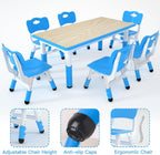 LulliSpace Kids Study Table and 6 Chairs Set,Height Adjustable Table and Chairs for Children and Toddlers,47.2"X23.6"Graffiti Desktop,Suitable for Daycare,Classrooms, Home