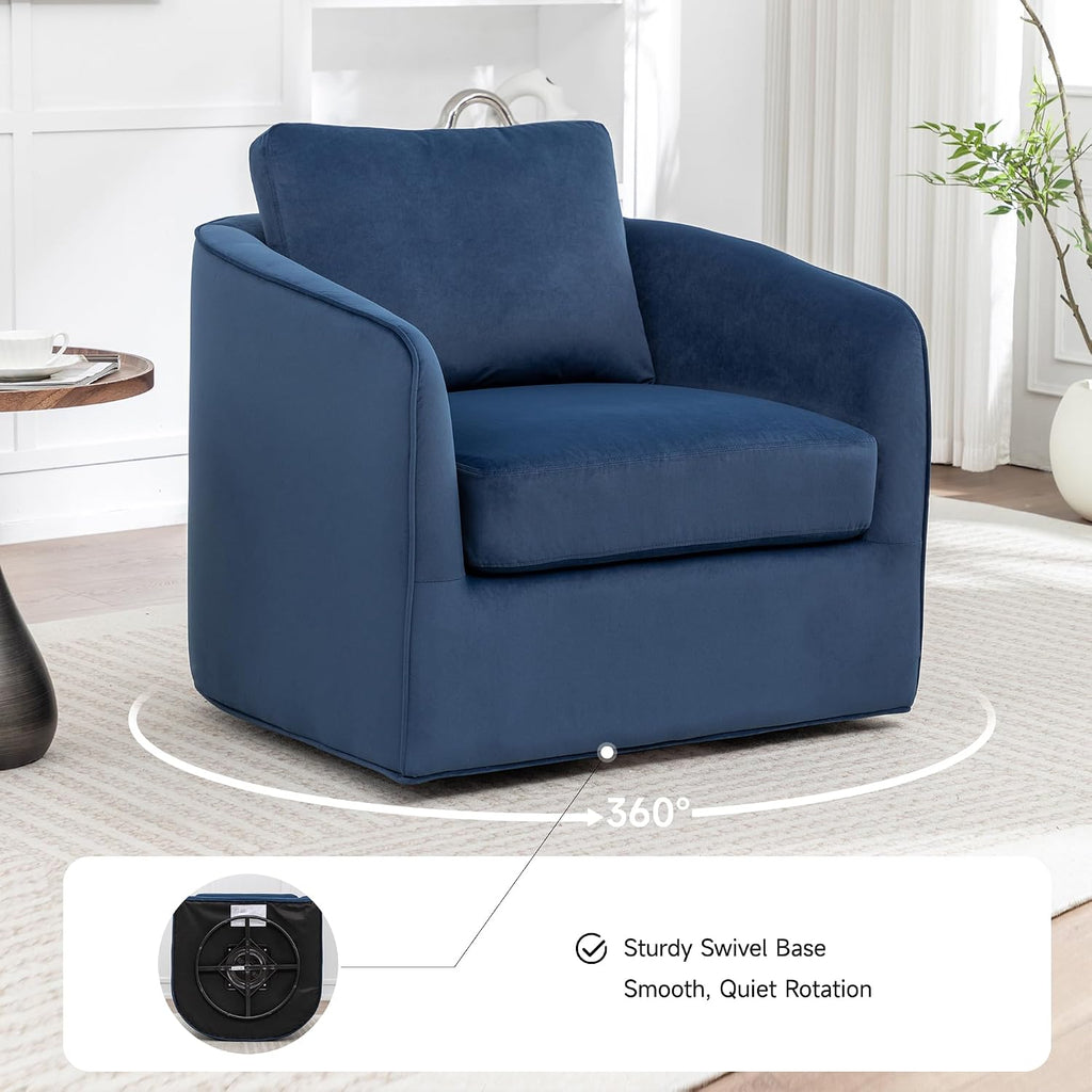 MINCETA Swivel Accent Chairs, Oversized Swivel Barrel Chair with High Density Foam, Velvet Fabric Reading Chairs, Upholstered Armchair for Living Room, Bedroom, No Assembly, Blue