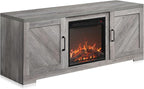 BELLEZE Modern 58" Farmhouse TV Stand with 18" Electric Fireplace Heater & Media Entertainment Center for TV up to 65", Console Table with Storage Cabinets - Hilo (Grey Wash)