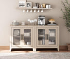 WAMPAT Farmhouse TV Stand for TVs up to 65”, Rustic Wood Entertainment Center with Adjustable Shelf, Glass Doors & Storage, Media Console Cabinet for Living-Room, Bedroom, Beige