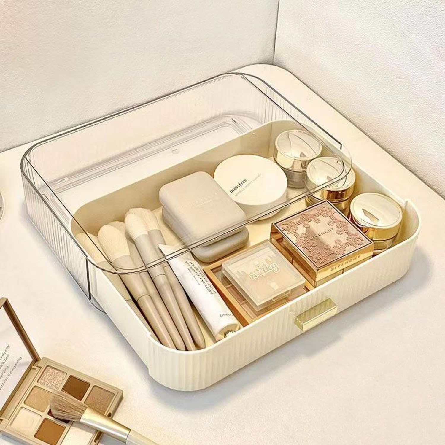 MIUOPUR Stackable Makeup Organizer Drawers, Bathroom Vanity Organizers and Storage, Ideal for Desk and Dresser Countertops, Great for Cosmetics, skincare, Lipsticks, Nail Care -Cream