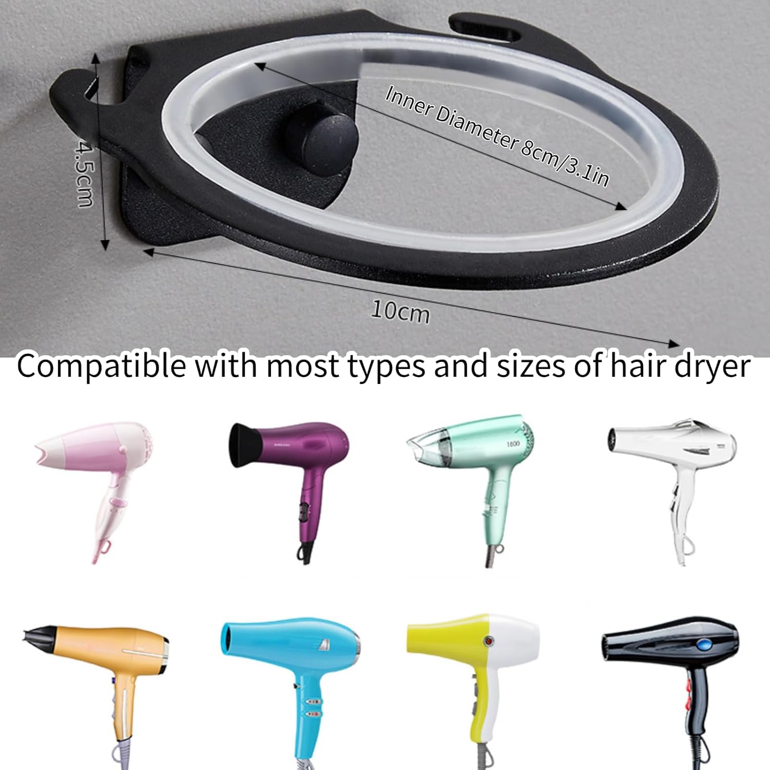 Space Aluminum Wall Mounted Hair Dryer Holder Rack Hanger Hairdryer Shelf