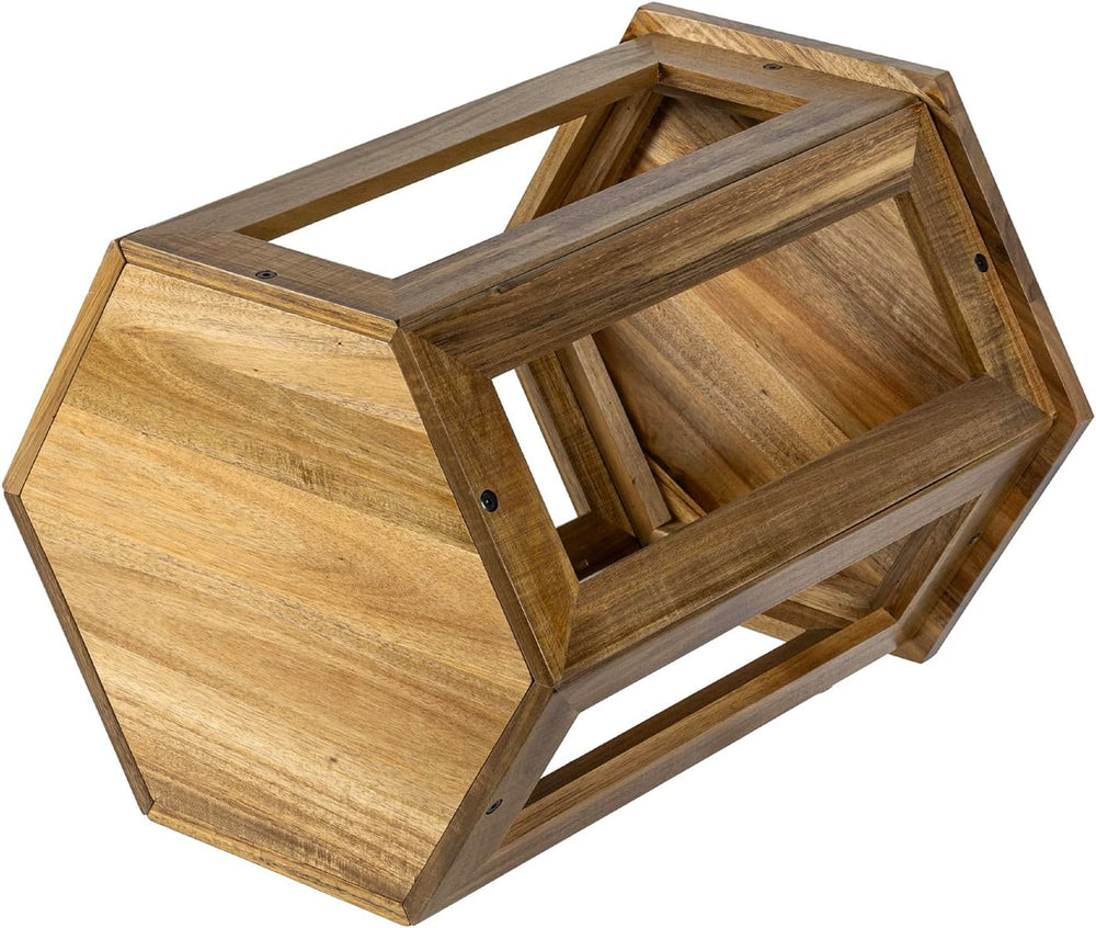 MyGift Hexagon Acacia Wood End Table with Shelf – 20-Inch Tall Small Side Tab...