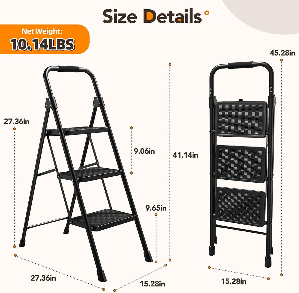 HBTower 3 Step Ladder, Heavy Duty Step Stools for Adults