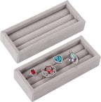 Valyria 2 Slots Velvet Small Ring Organizer Set of 2 Earrings Trays Showcase Display Storage Insert Holder for Jewelry Box, Drawer, Dresser