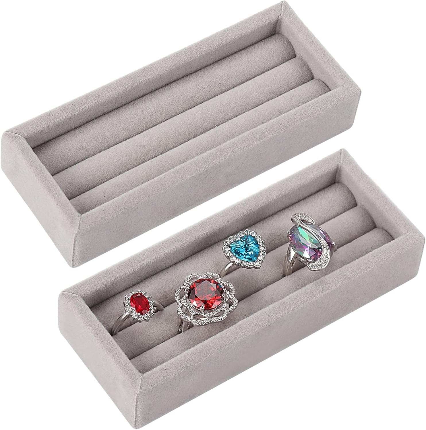 Valyria 2 Slots Velvet Small Ring Organizer Set of 2 Earrings Trays Showcase Display Storage Insert Holder for Jewelry Box, Drawer, Dresser