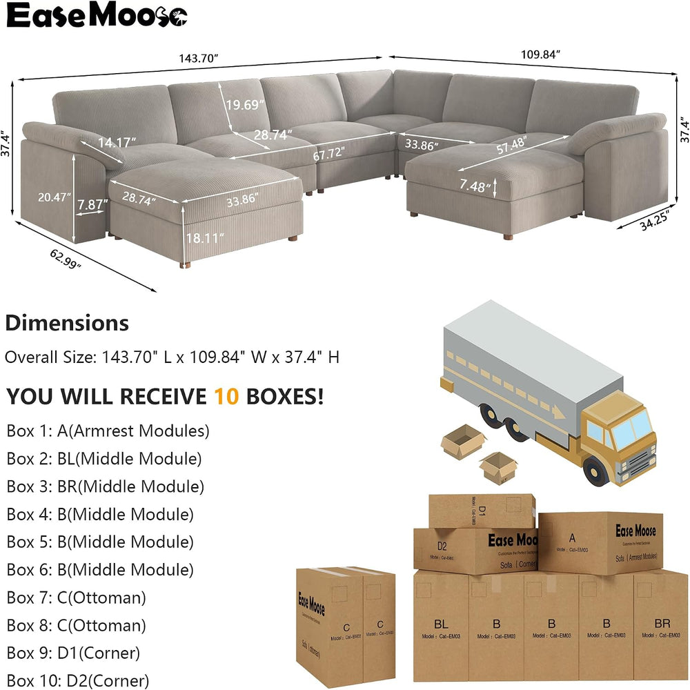 EASE MOOSE Oversized Sectional Modular Sofa,Large U Shape Sectional Couch Wid...