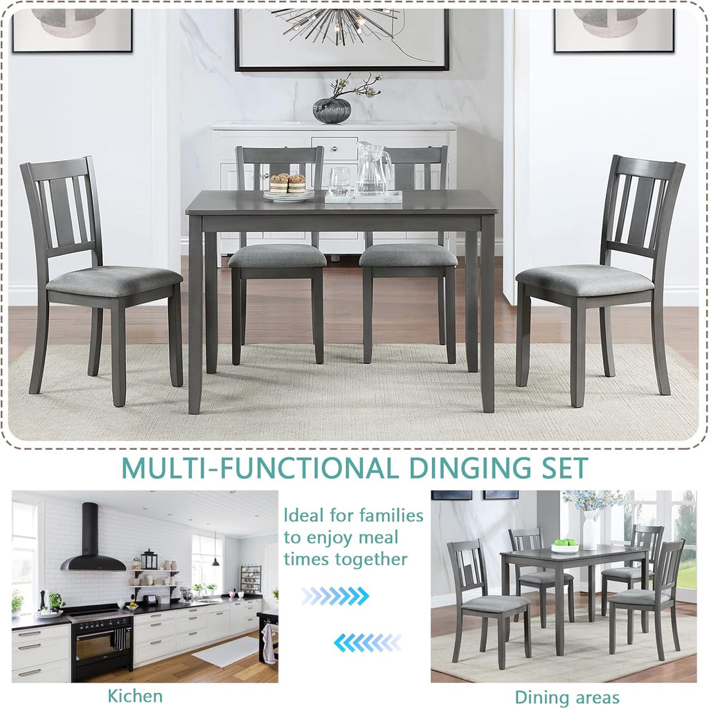 LUMISOL 5-Piece Modern Dining Set, Rectangular Wooden Kitchen Table with 4 Upholstered Chairs for Kitchen, Dining Room, Living Room, Grey