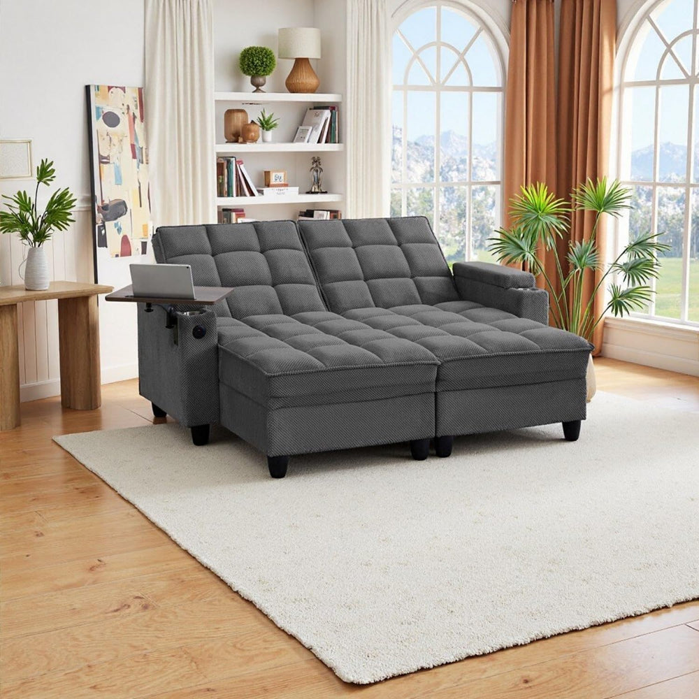 70.9'' Double Chaise Lounge with 360 degree rotatable side table, Com...