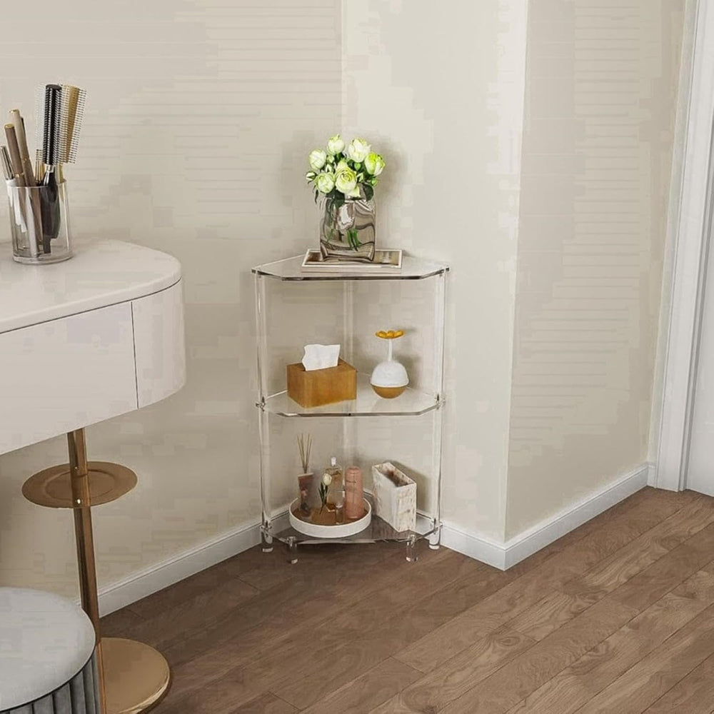 65cm / 25.6in Clear Acrylic Triangle End Table,3 Tier Acrylic Corner Side Tab...