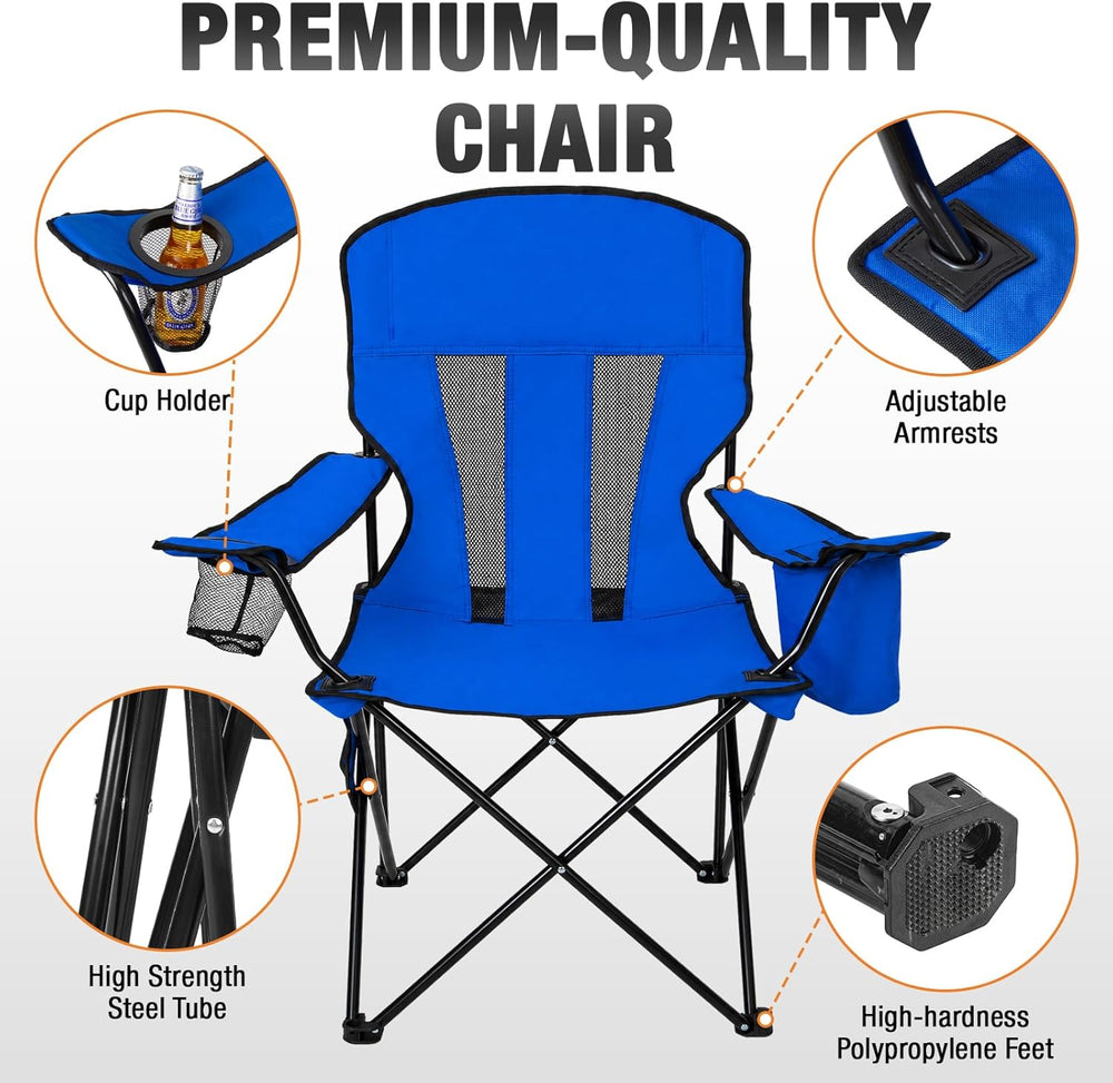 Camping Chairs for Adults 2 Pack, Folding Chair with 4-Can Cooler Bag & C...