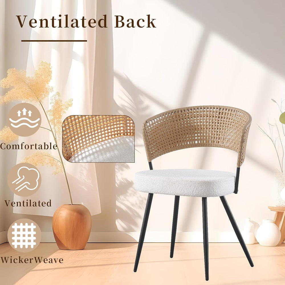 Rattan Dining Chairs Set of 4, Wing Back Dining Chairs Set of 4, PE Wicker Ch...