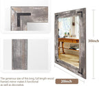 YOSHOOT Rustic Wooden Framed Wall Mirror, 30"x20", Natural Wood Bathroom Vanity Mirror for Farmhouse Decor, Vertical or Horizontal Hanging