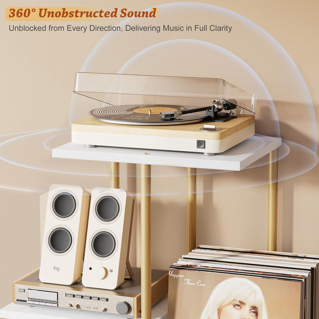 Record Player Stand, Vinyl Record Storage Holder with Display Shelf, Turntable Stand Table with Vinyl Organizer Dividers Album Rack, Vintage Style Record Cabinet Wood, Mid Century Modern Tall Console