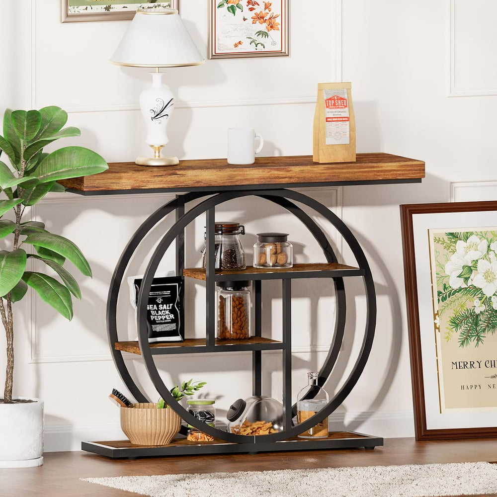 RANXFLOAT Console Tables for Entryway, 4-Tier Industrial Narrow Wood Sofa Tab...