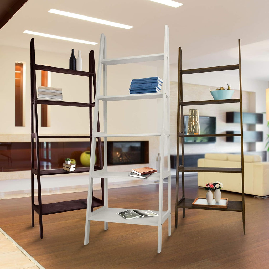 Casual Home 100% Solid Wood 5-Shelf Ladder Bookcase, Standard, 72"H, White