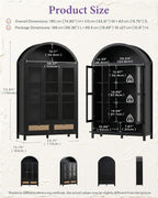75'' Black Arched Cabinet, Arch Pantry Storage Cabinet with 3 Glass Doors | TYBOATLE, Pantry Cabinet, Farmhouse Style, Rattan Drawers, Anti-Tip Device, Kitchen, Bathroom, Dining Room, Cupboard Storage