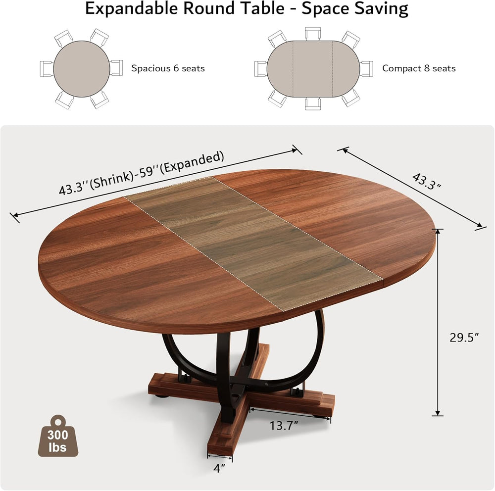 iPormis 59'' Extendable Round Dining Table for 4 to 6, Kitchen Table ...