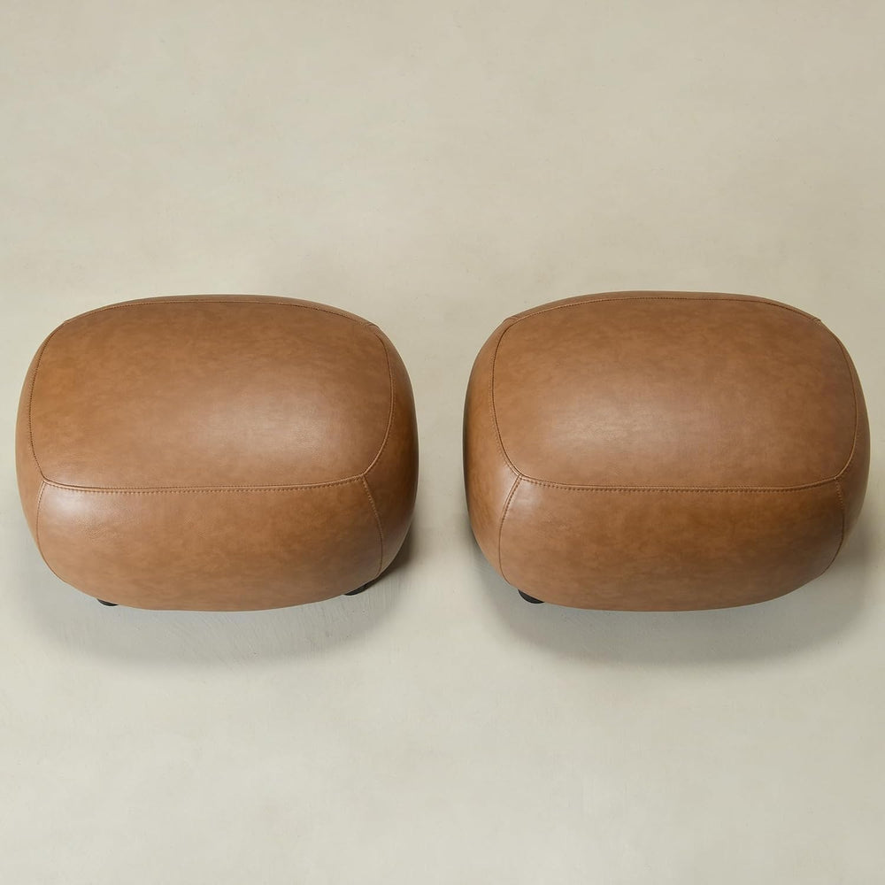 KINWELL 23" Wide Faux Leather Upholstered Ottoman Set of 2, Camel | Livi...