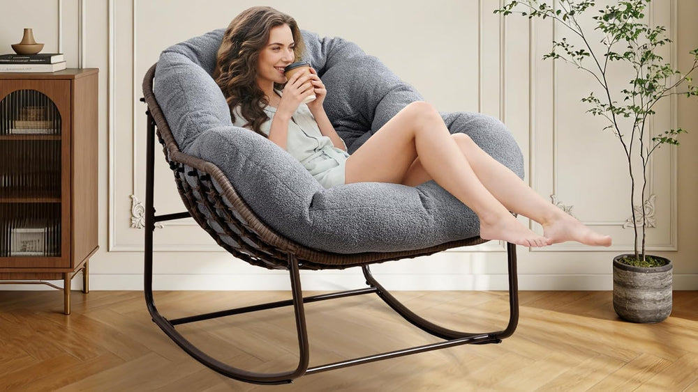 Oversized Papasan Rocking Chair - Outdoor Luxury Egg Chair Indoor Rattan Comf...