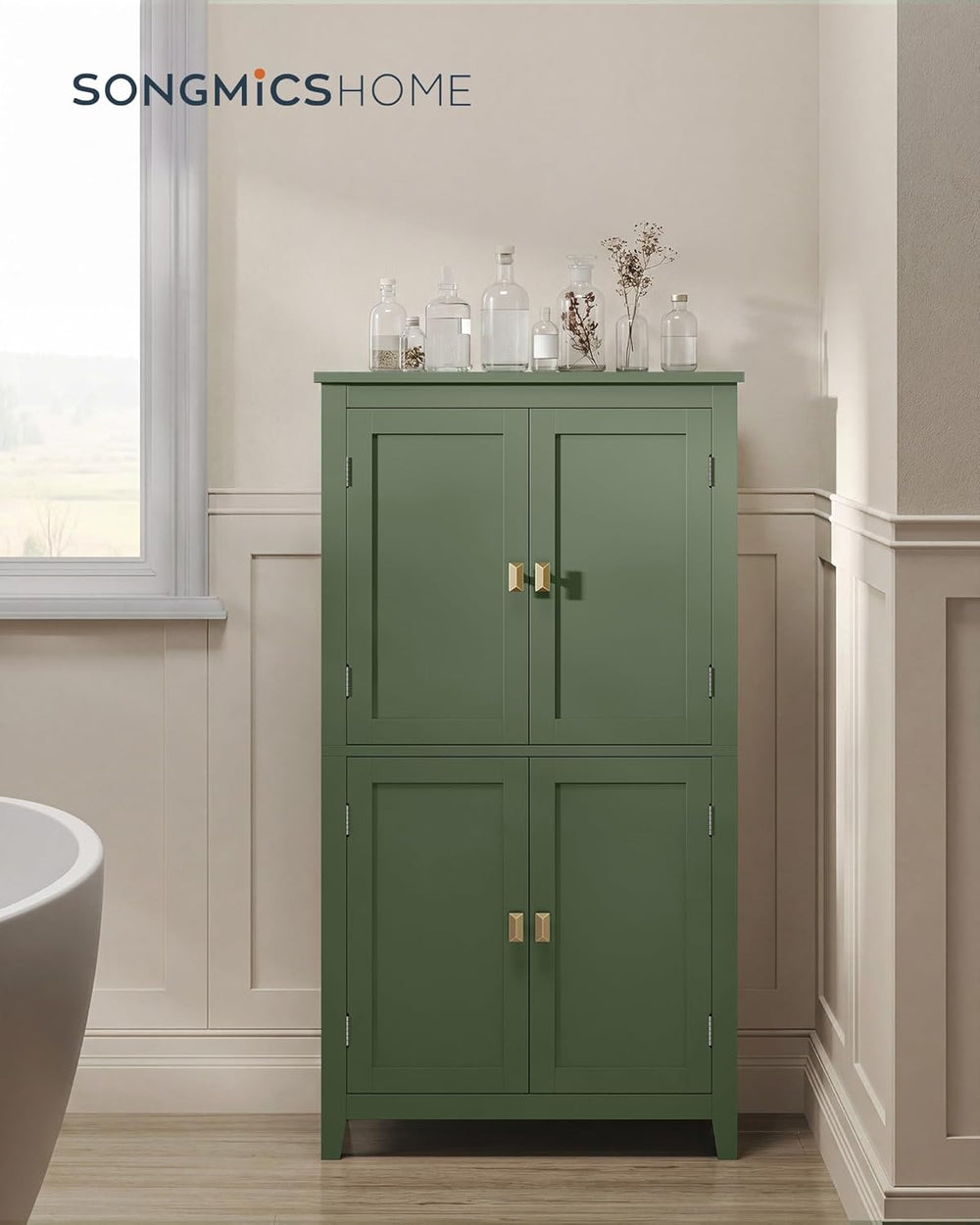 SONGMICS HOME Freestanding Storage Cabinet, Floor Cabinet with Elevated Legs,...