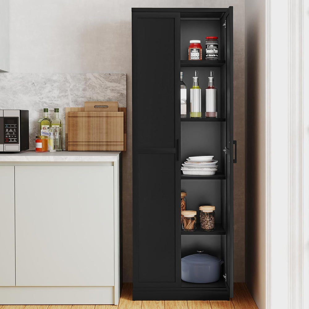 TANGZON Tall Kitchen Cupboard, 5-Tier Storage Cabinet with 2 Adjustable Shelv...