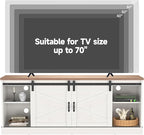 Kurapika Farmhouse TV Stand and Entertainment Center for TV Up to 75 Inch, with Sliding Barn Doors and Adjustable Shelf, Console Table and Media Furniture with Storage Cabinet, 67 Inch, White