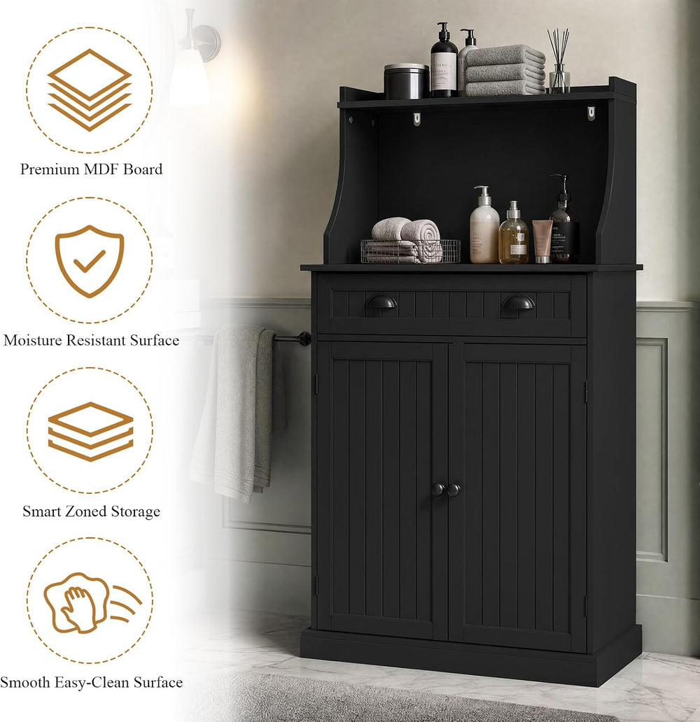 HOLTICO 54" Microwave Storage Cabinet with Doors, Black | Freestanding K...