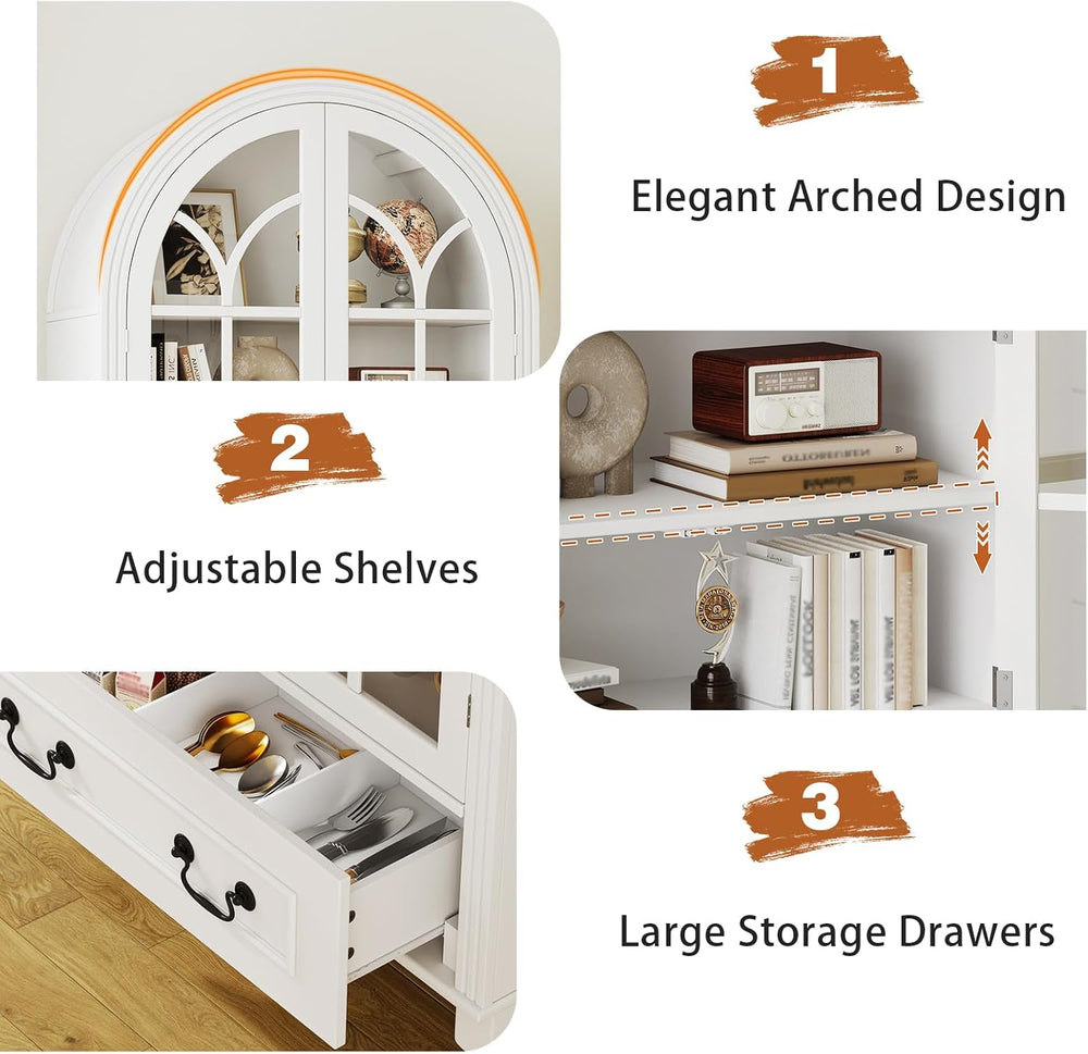 LIVAUVEAD 67" Tall Arched Kitchen Pantry Cabinet with Hidden Drawers &am...