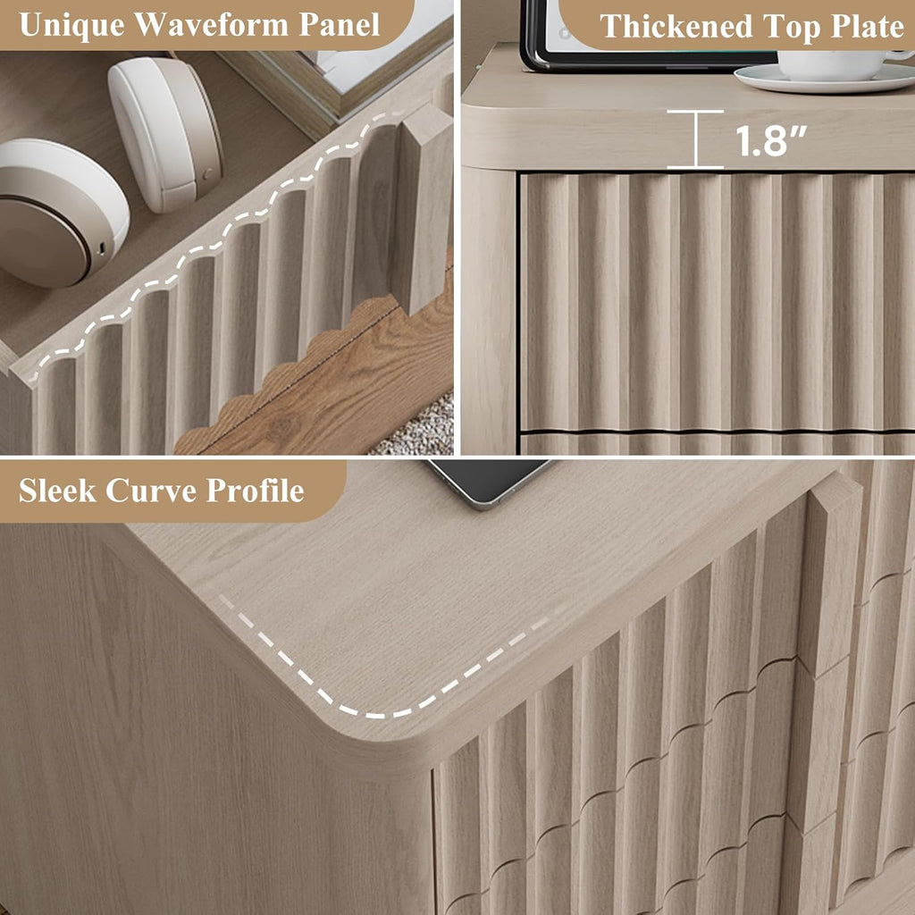 Fluted Dresser for Bedroom, 47" Wide Chest of Drawers, Modern 6 Drawer Dresser with Solid Wood Handle, Curved Profile Design, Wood Dressers Storage Organizer, Living Room, Hallway, White Alder