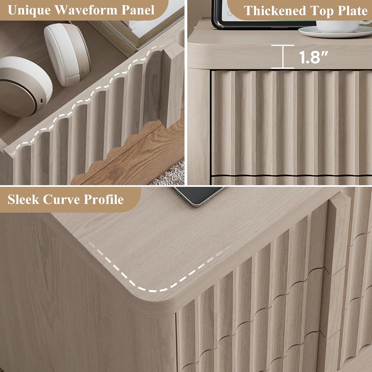 Fluted Dresser for Bedroom, 47" Wide Chest of Drawers, Modern 6 Drawer Dresser with Solid Wood Handle, Curved Profile Design, Wood Dressers Storage Organizer, Living Room, Hallway, White Alder