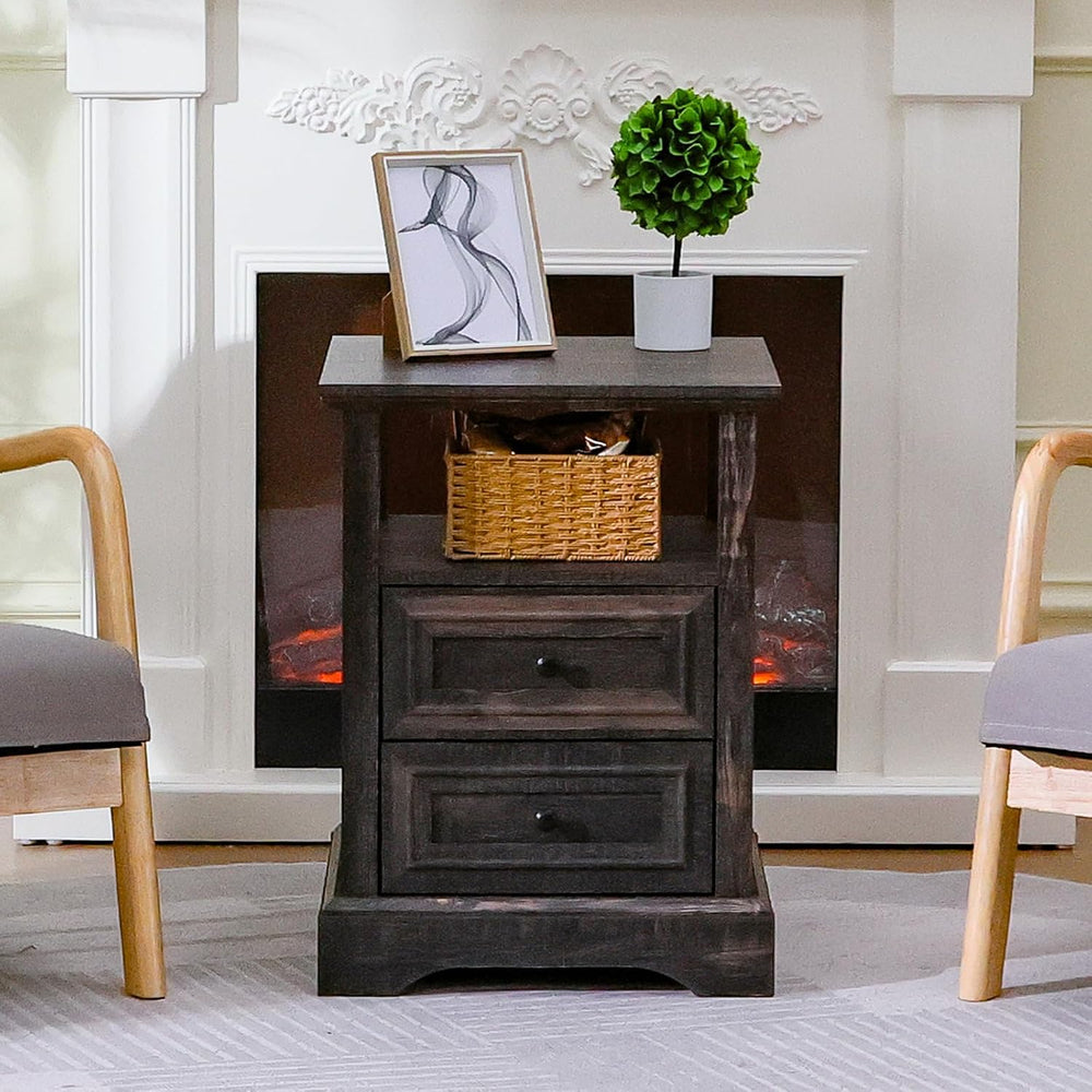 ALBAD Farmhouse Nightstand with Charging Station Rustic Bedside Table with 2 ...