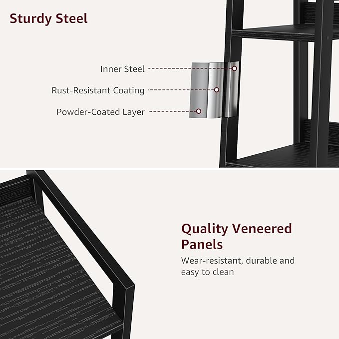 Narrow Ladder Shelf for Small Spaces - 5 Tier Thin Bookshelf Skinny Book Shelves Slim Bookshelves 60 inch Tall, Black (02B)